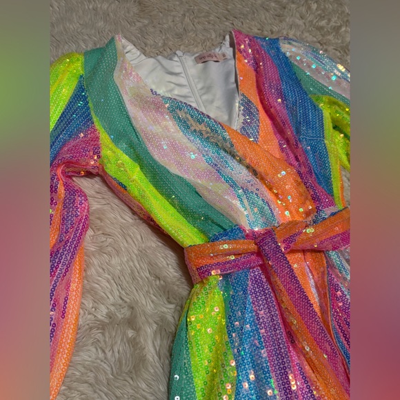 Ivy City Co Jagger Dress in Rainbow Striped Sequin - Size XS - Picture 4 of 6